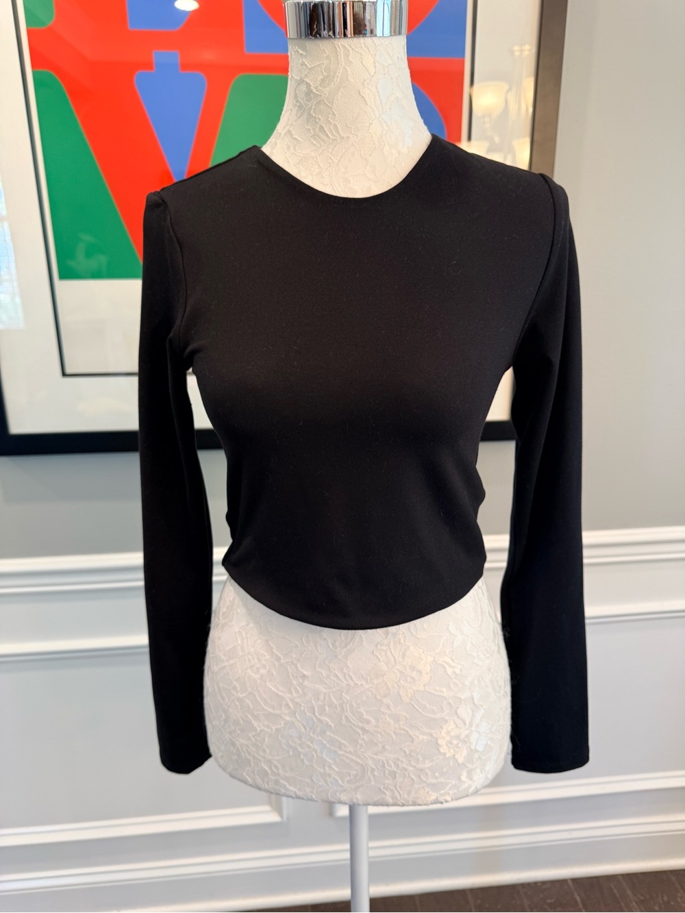 Hunter & Brown Black Long Sleeve Crew Neck Crop Top - Size M